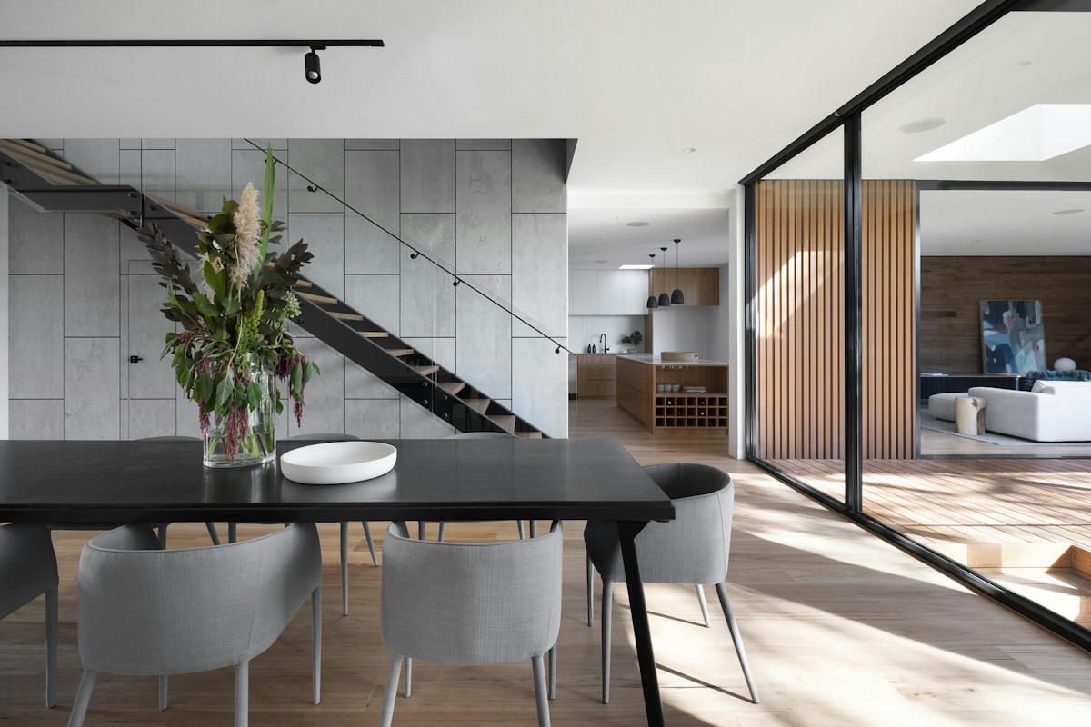 Quiet contemporary home interior with natural materials